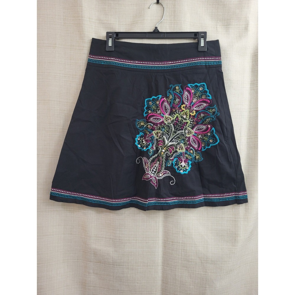 Heart Soul Womens Black Embroidered Paisley Floral A-Line Skirt Size 5 37121TR01